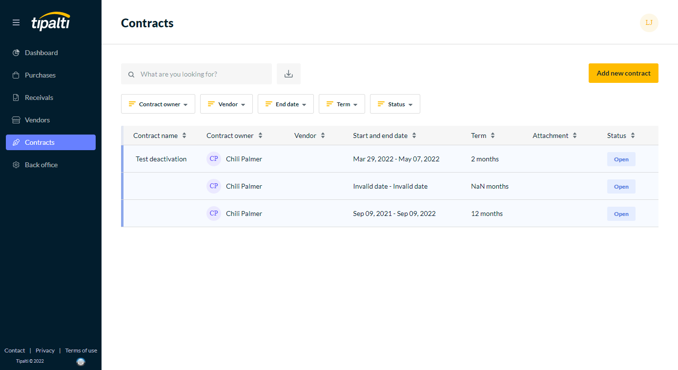 Contracts page