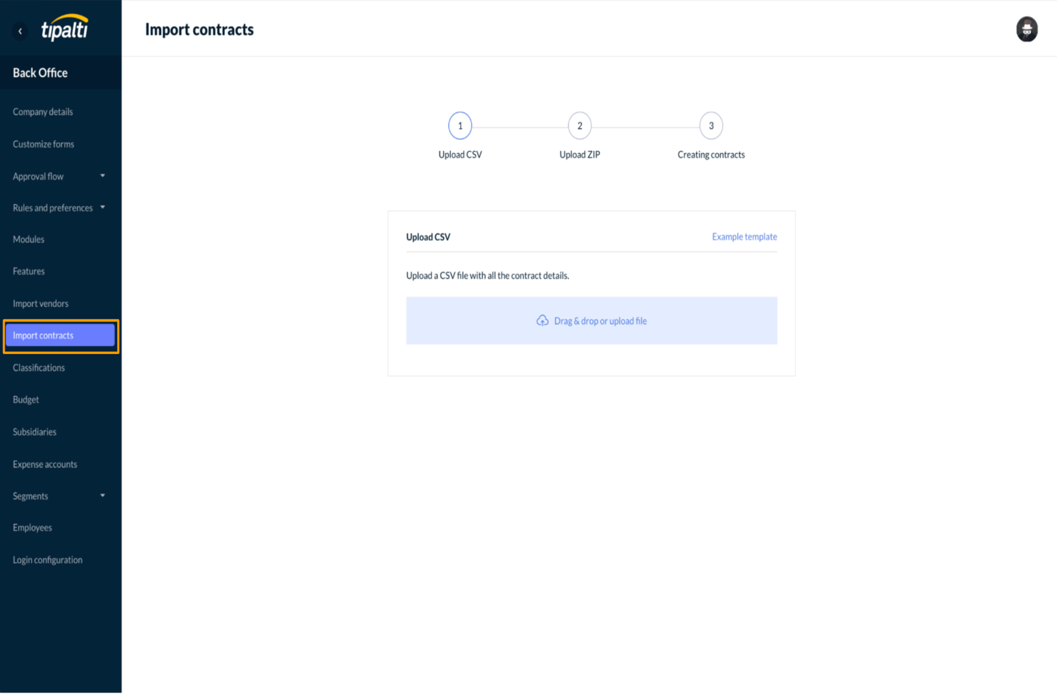 Import contract page