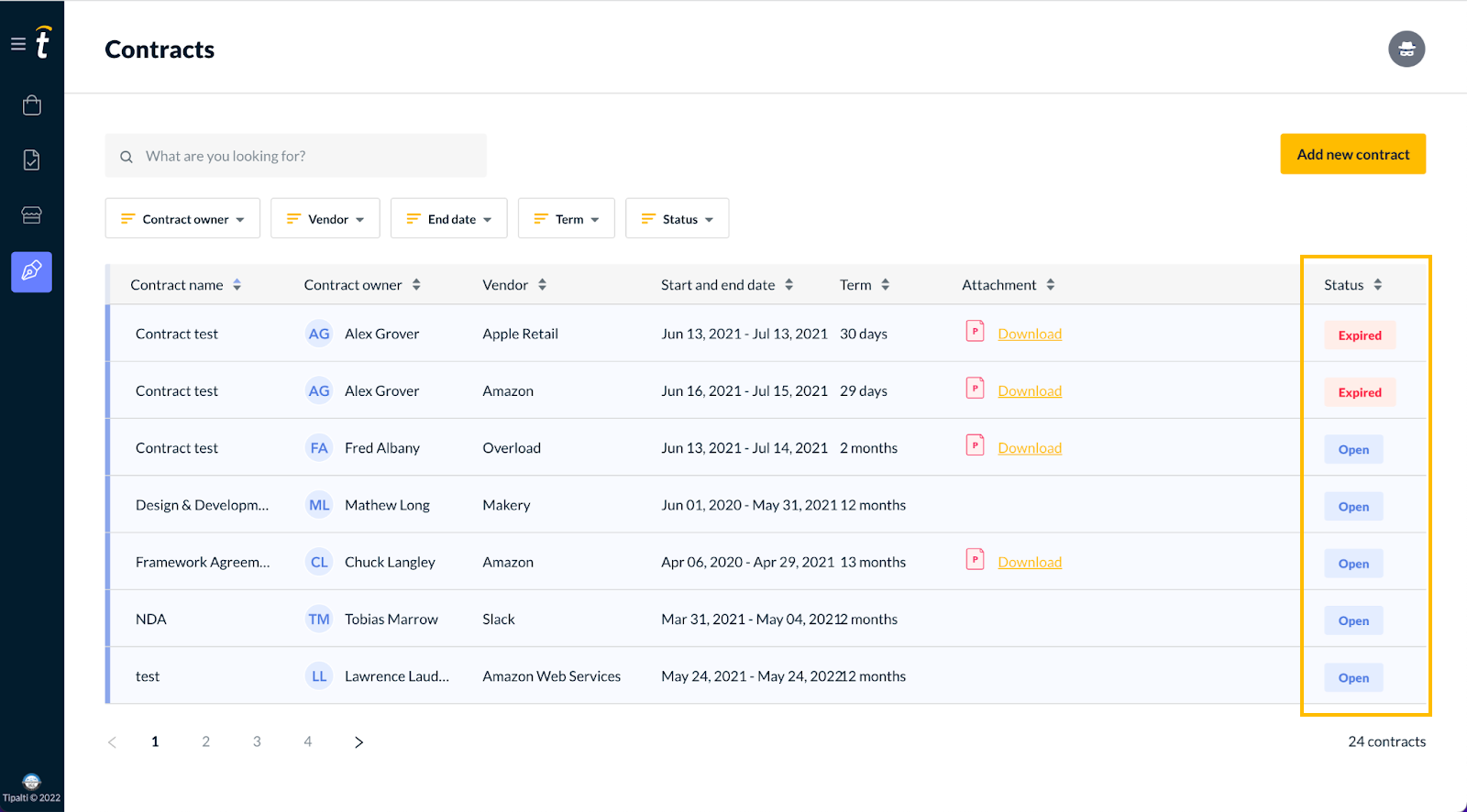 Contracts table