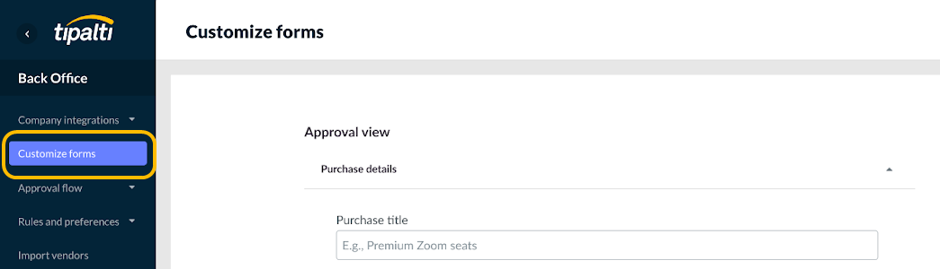 Customize forms screen