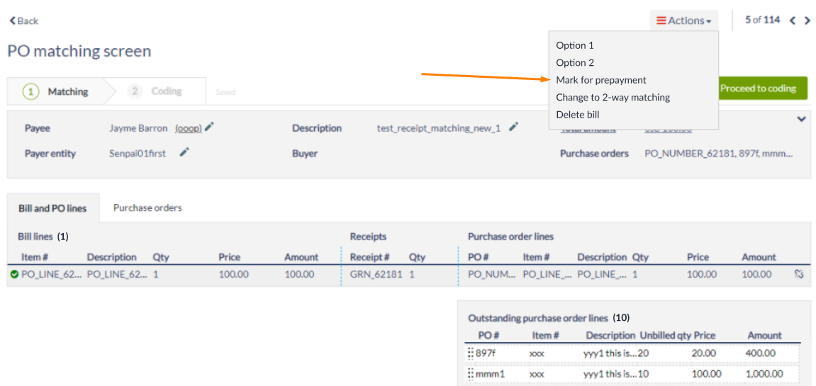 Mark for prepayment