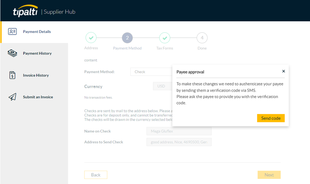 Payee approval dialog 
