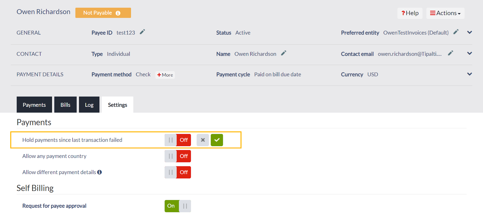 Hold payment since last transaction failed