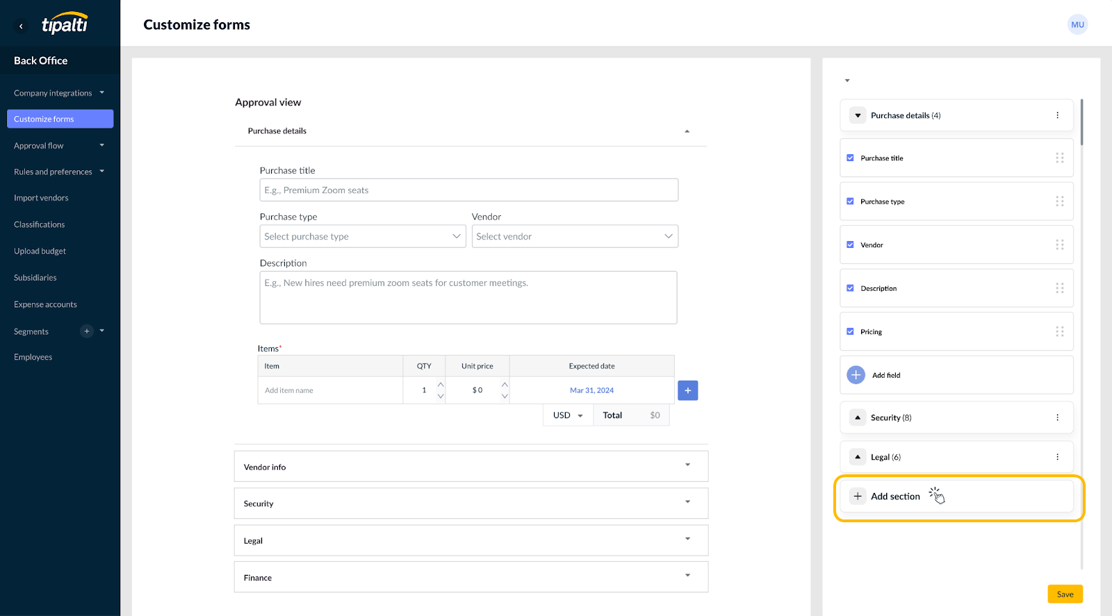 Cutosmize forms screen