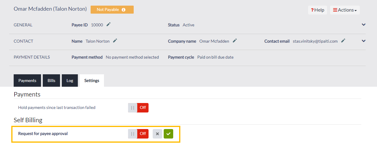 Request for payee approval