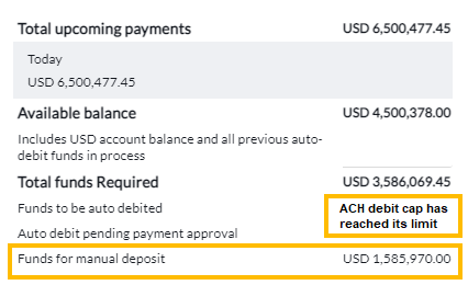 ACH debit amount reached its limit