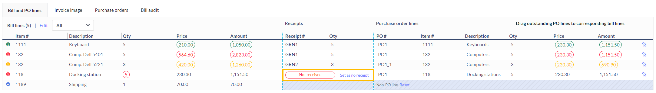 Landed cost line in a PO