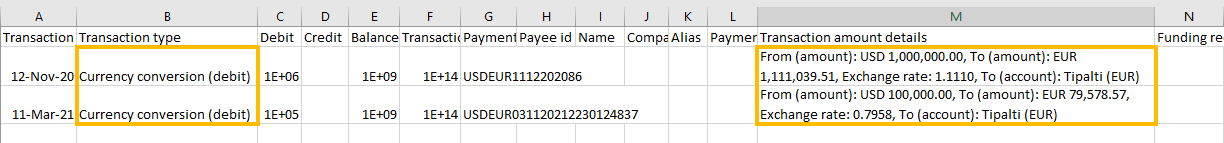 Transaction type in Account Statement report