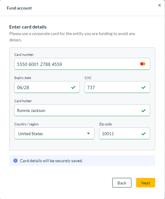 Fund account dialog