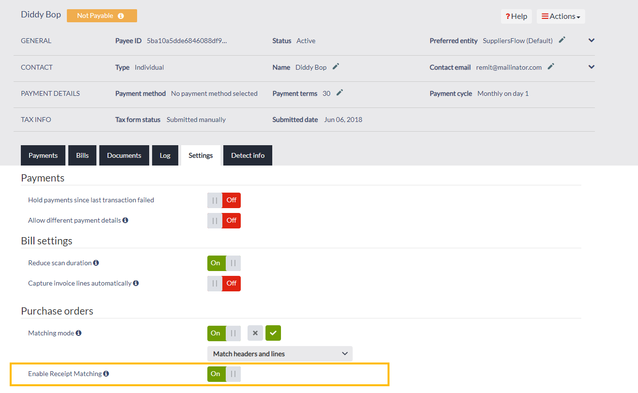 Purchase order settings