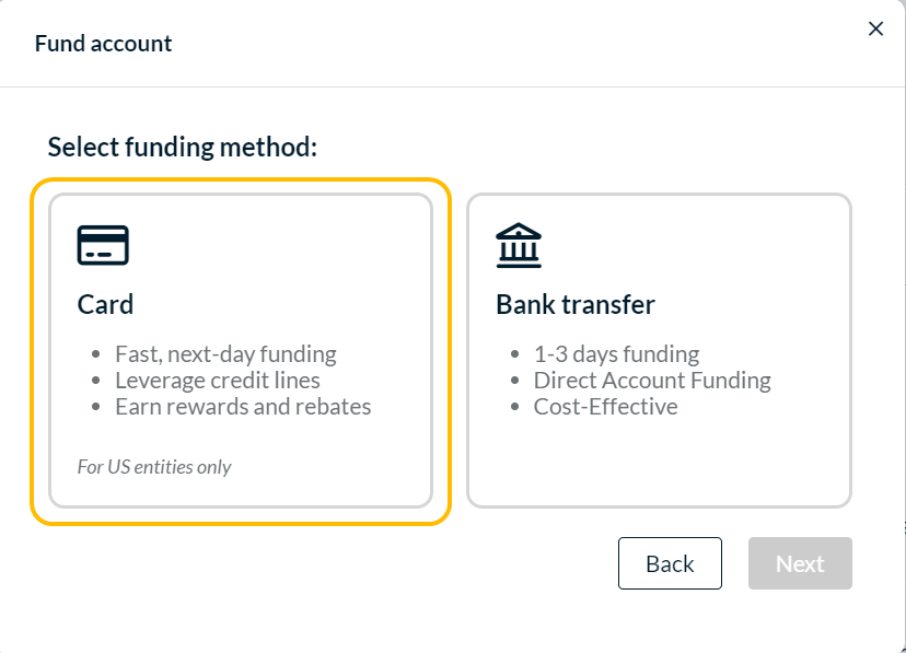 Fund account dialog