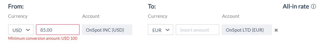 Minimum conversion amount