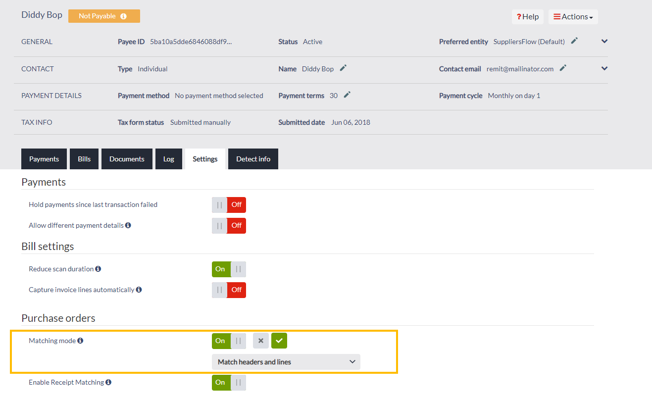 Purchase order settings