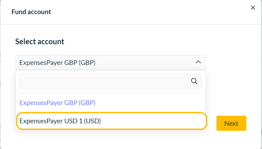 Fund account dialog