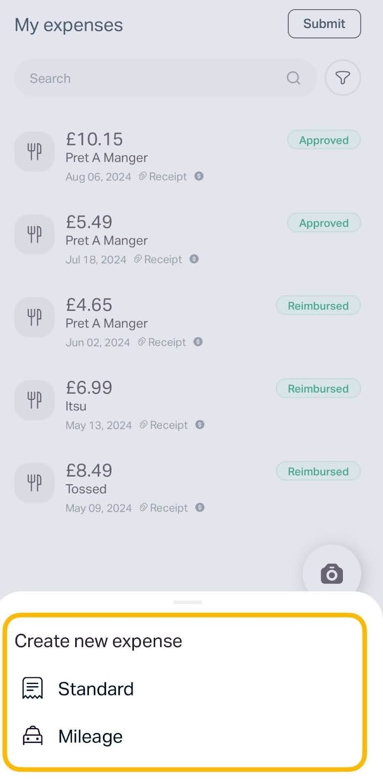 Create new expenses 