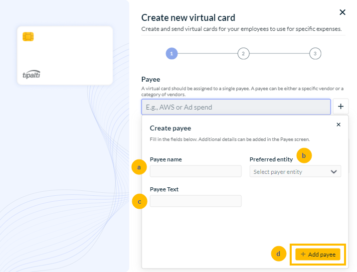 Create payee dialog