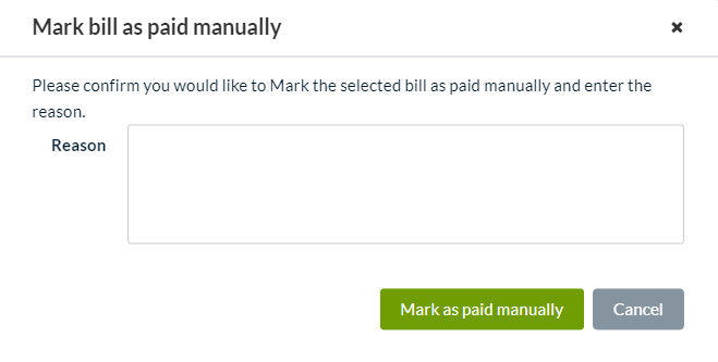 Mark bill as paid manually dialog