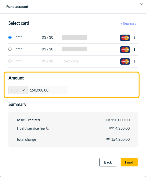Fund account dialog