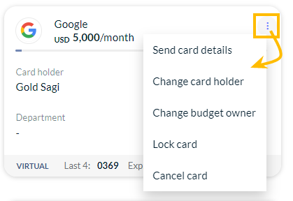 Card action menu