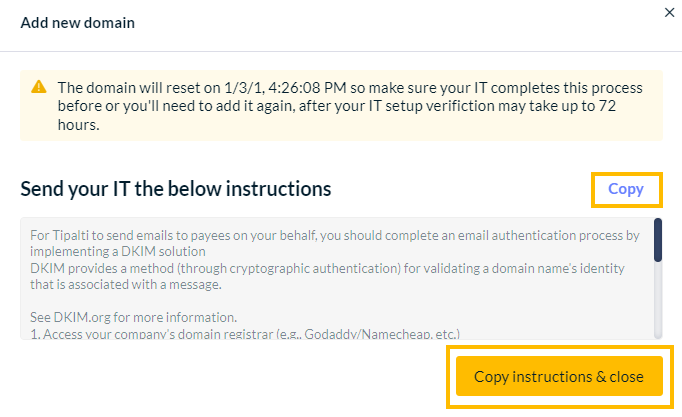 Add new domain dialog