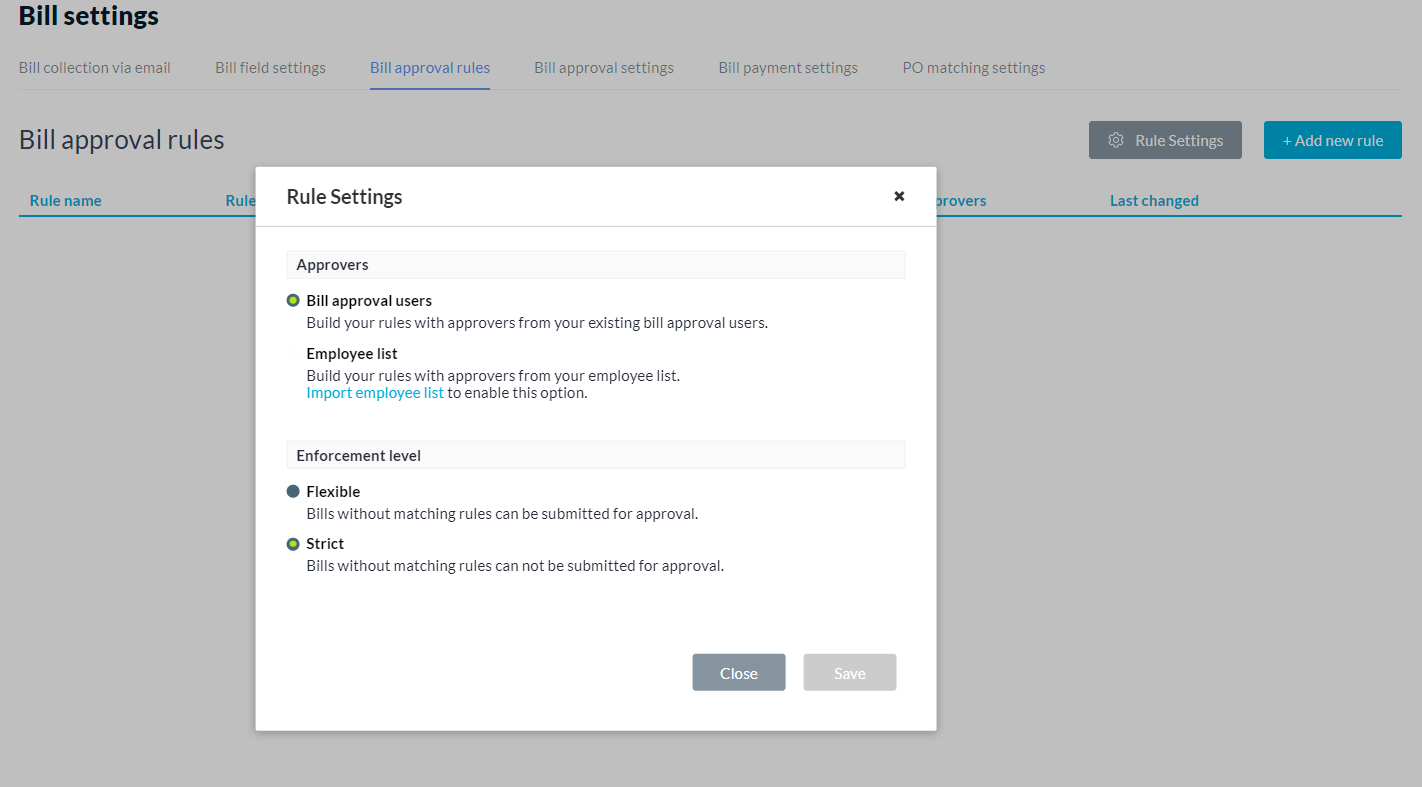 Rule settings dialog