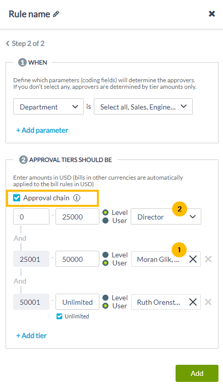 Define approval chain based on tier amount