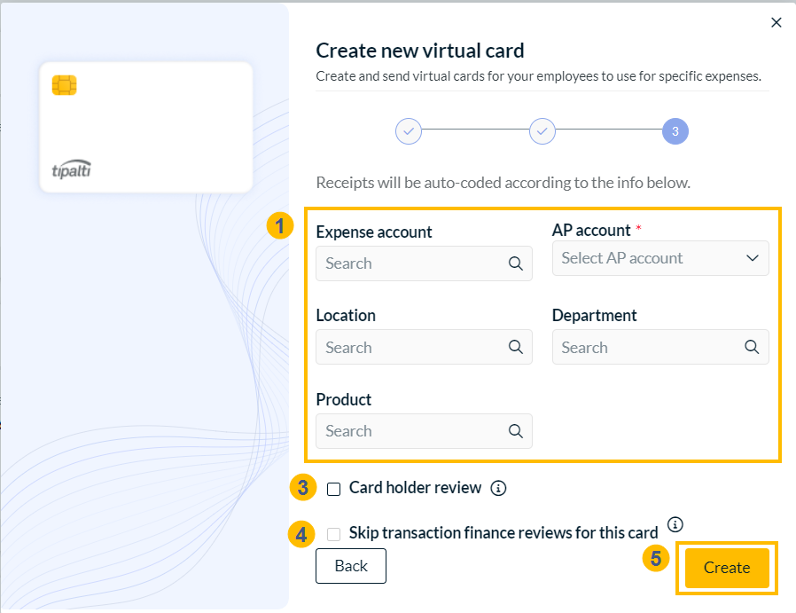 Create new virtual card step 3