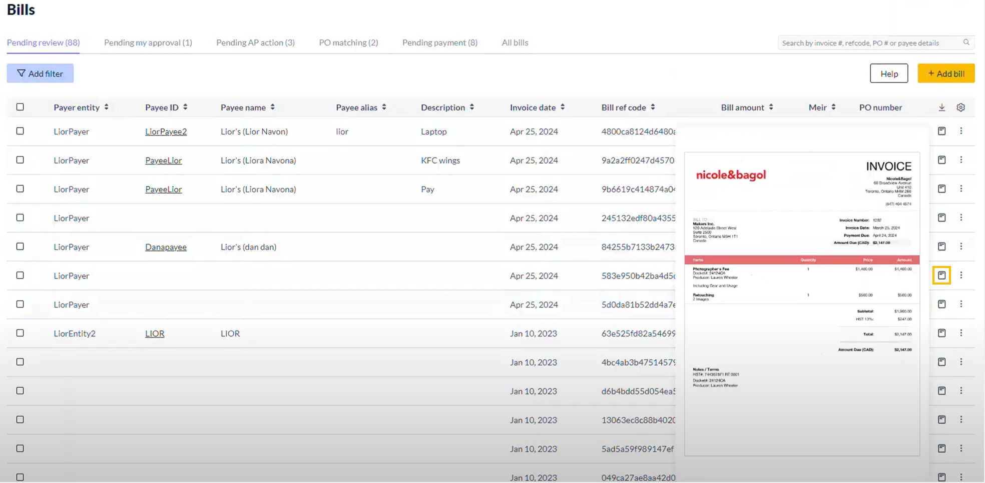 Invoice preview