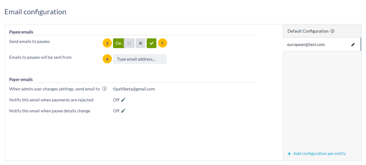 Payee emails cpnfiguration