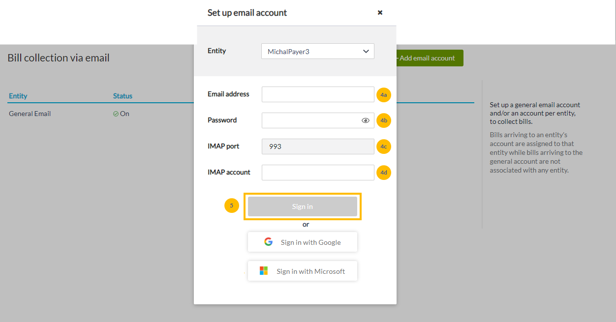 Set up email for bill collection