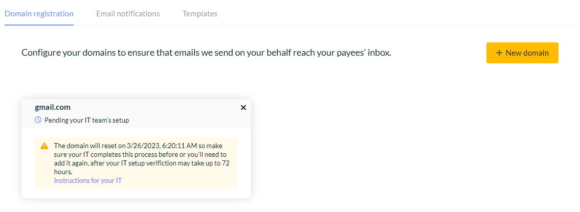 Domain configuration in Pending status