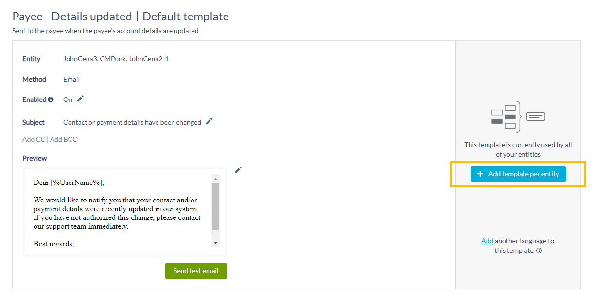Add template per entity