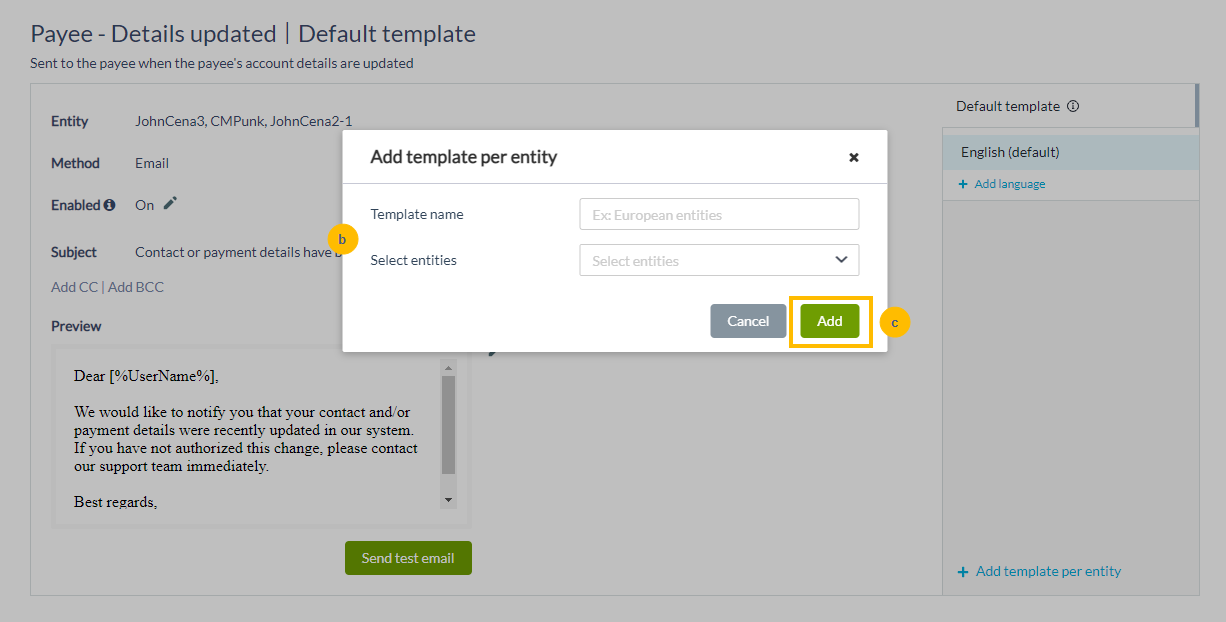 Add template per entity dialog