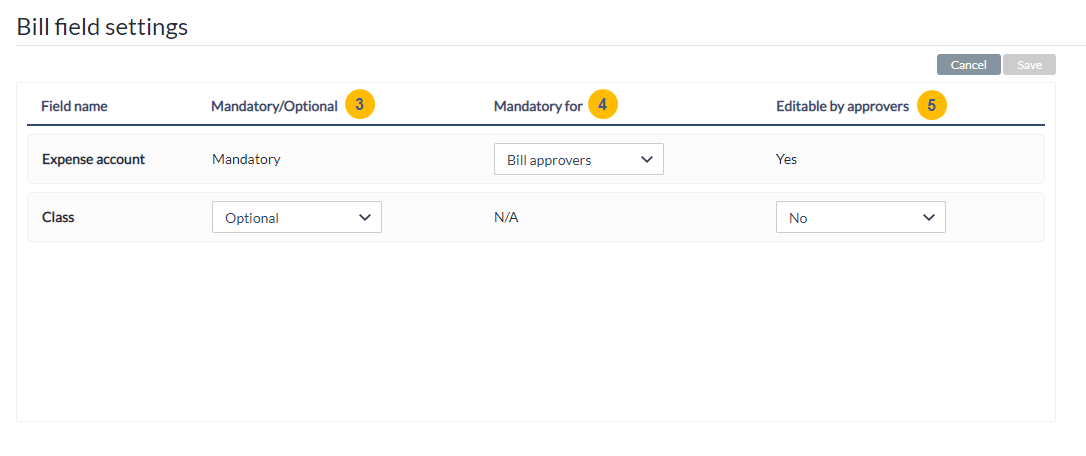 Edit mode of bill field settings