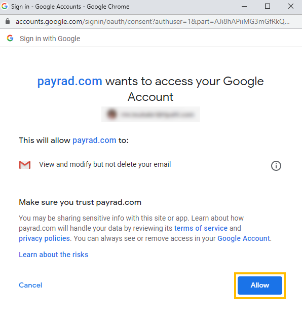 Sign in Google Accounts Allow button