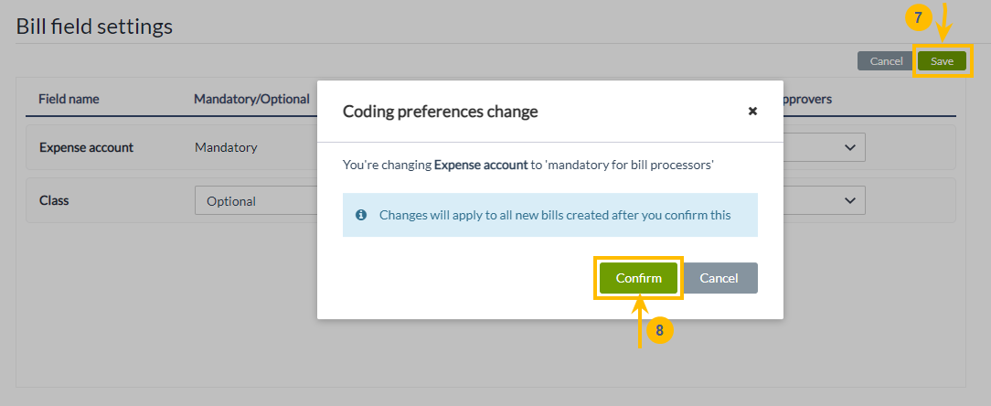 Coding preferences change dialog