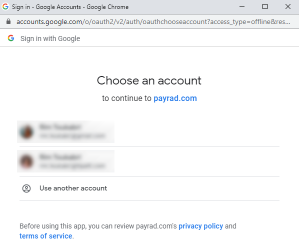 Sign in Google accounts dialog