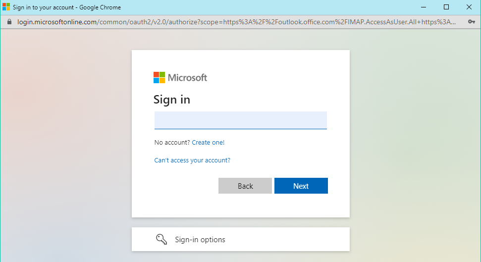 Microsoft Sign in window