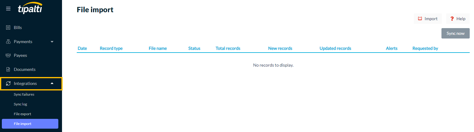 File import screen