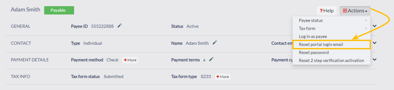 Reset portal login email