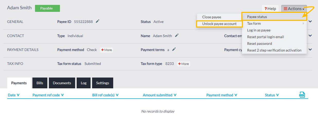 Unlocl payee account
