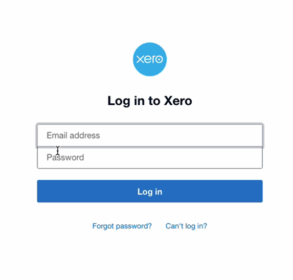 Xero login page