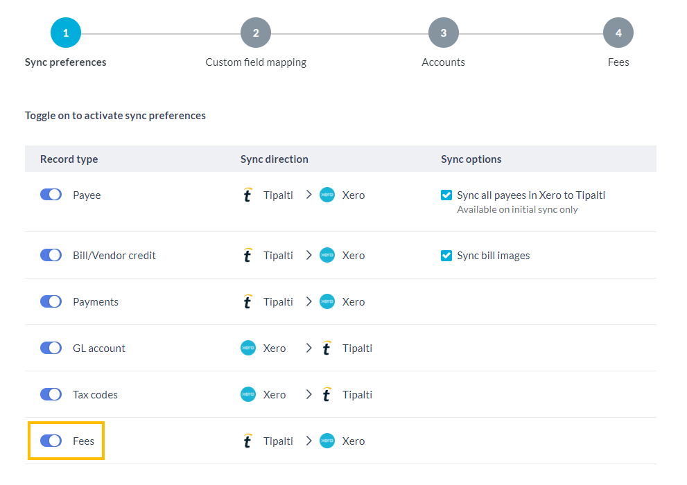 Fees toggle