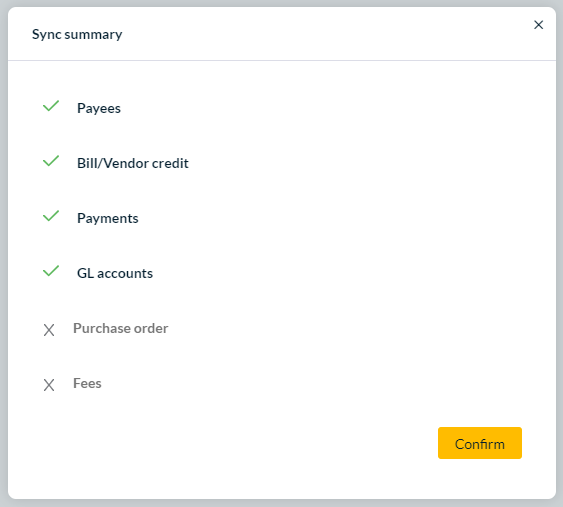 Sync Summary dialog