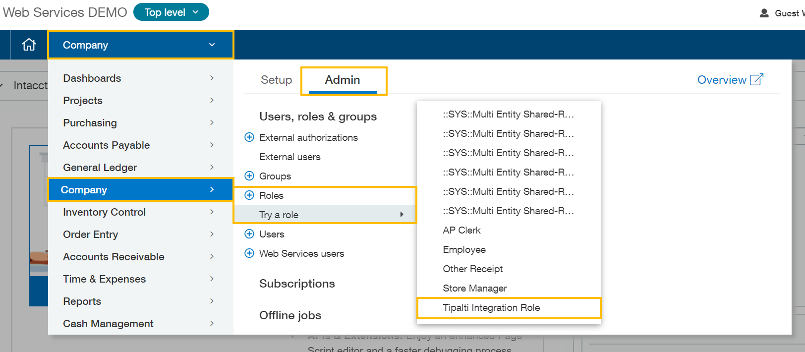 Tipalti Integration Role permissions