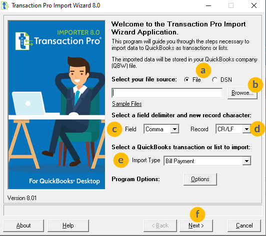 Transaction Pro import wizard