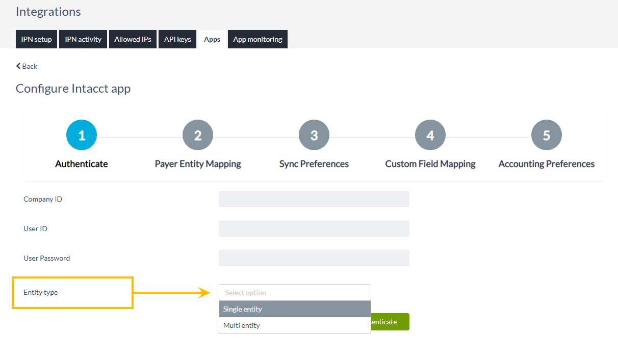 Intacct entity type