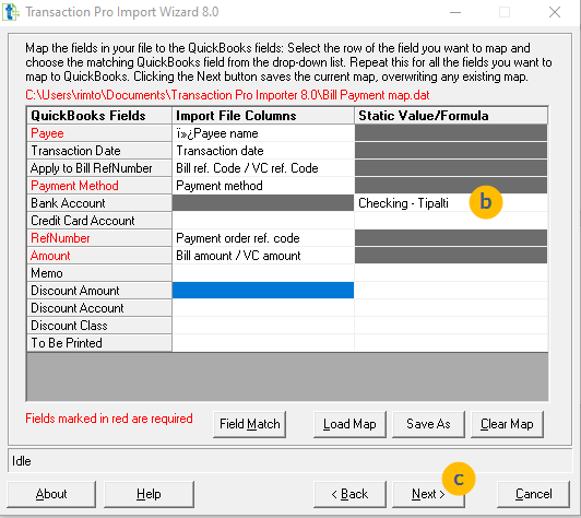 Transaction Pro field mapping