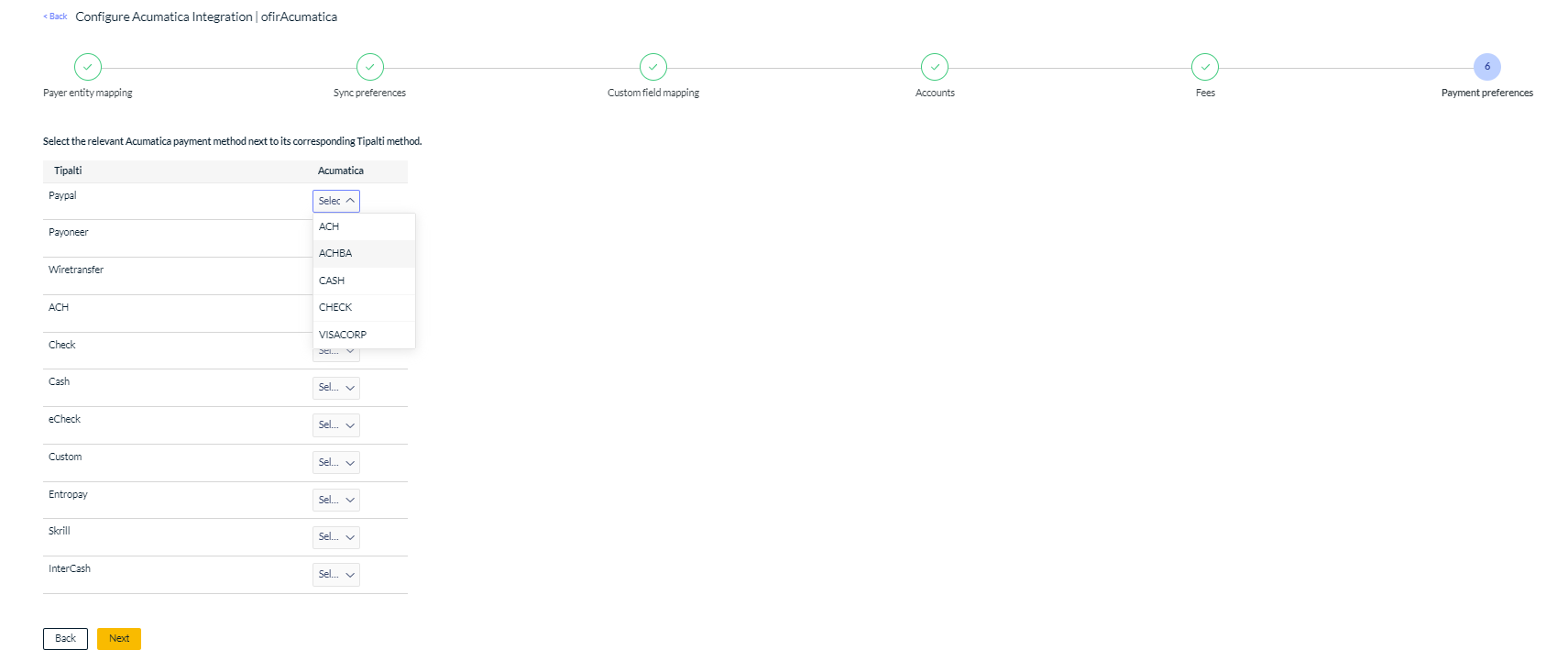 Payment preferences page