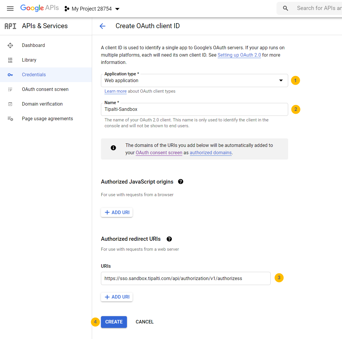 Client OAuth client ID screen